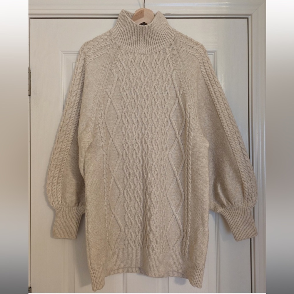 H&M Beige/Cream Cable Knit Turtleneck Sweater Dress